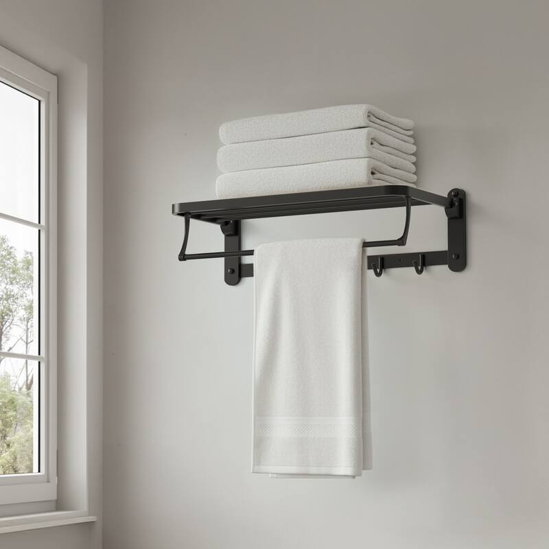 2-Tier Stainless Steel Bath Towel Rack with 5 Hooks