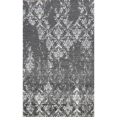 Wool/ Silk Vegetable Dye Distressed Abstract Area Rug Hand-knotted - 6'1" x 9'2"