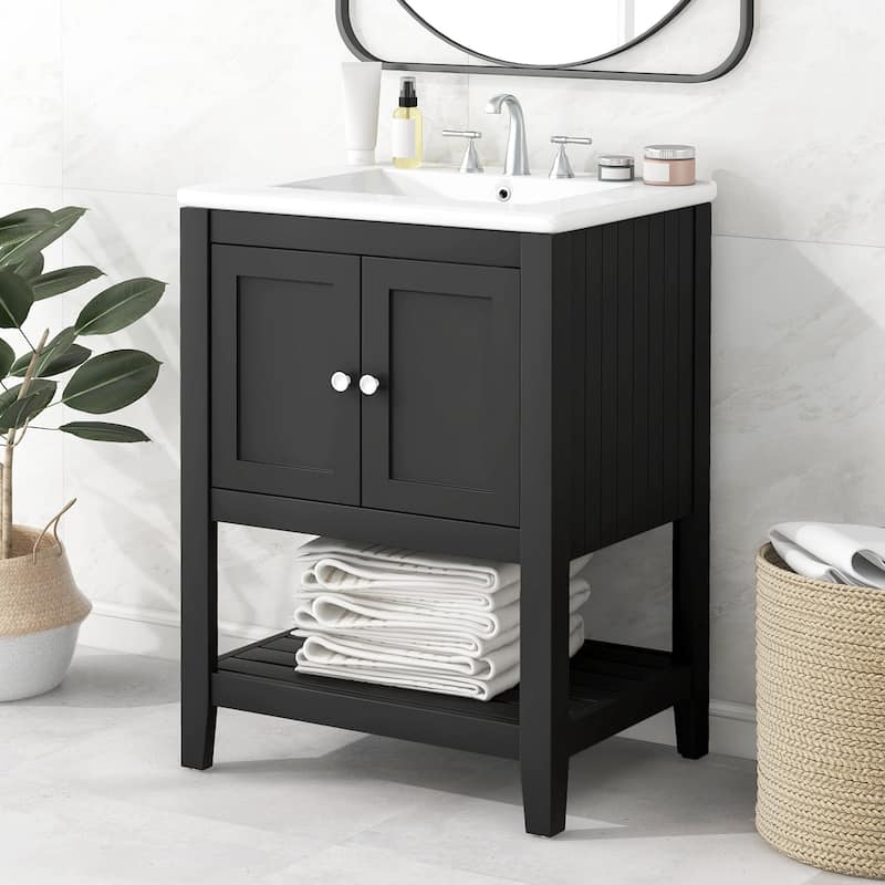 24"Freestanding Bathroom Vanity with Ceramic Sink