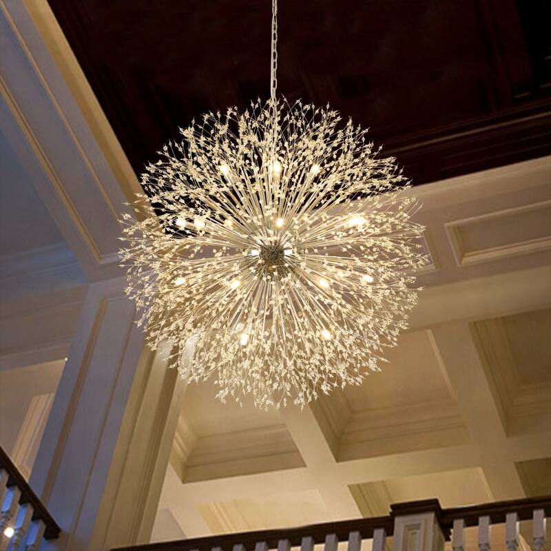 Contemporary 16/20/24/30-Light Glam Oversized Firework Crystal Sputnik Chandelier Dandelion Pendant Light, Includes Bulbs