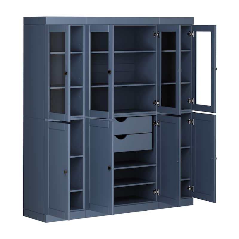 Palace Imports 100% Solid Wood 65" Pantry Cabinet with Clear Glass, Shaker Doors, 2-Drawers and Adjustable Shelves