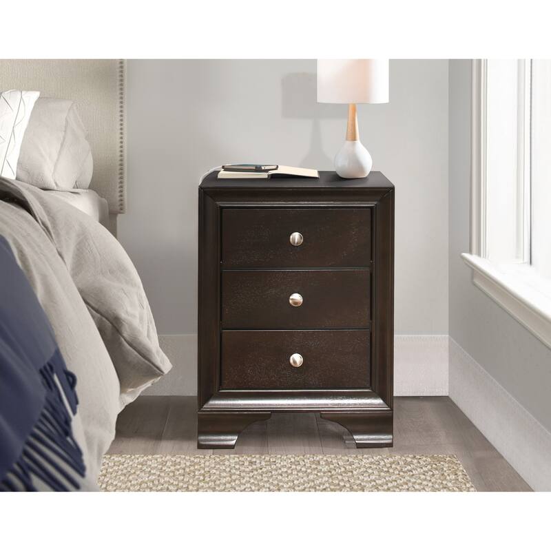 3-Drawers Nightstand with 2 USB Ports Transitional Bedroom Furniture 1pc Bedside Table Wooden