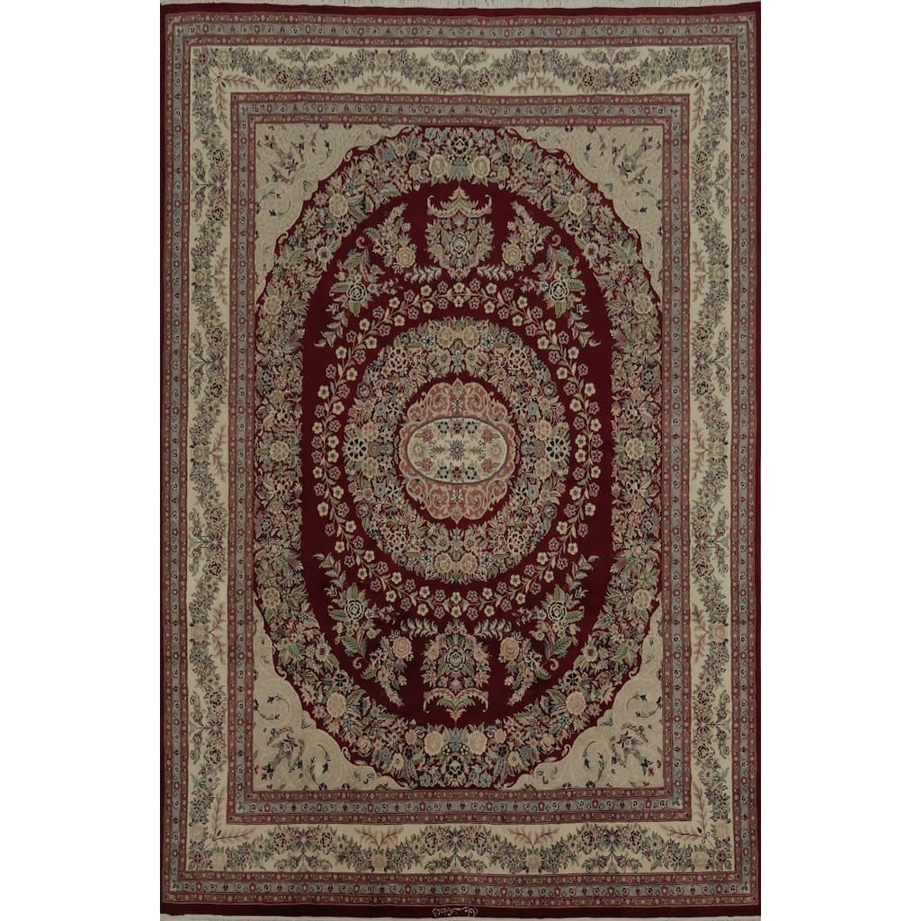 Hand Knotted Oriental 100% Wool Carpet Traditional Floral Red Aubusson Area Rug - 10' 3'' X 8' 0''