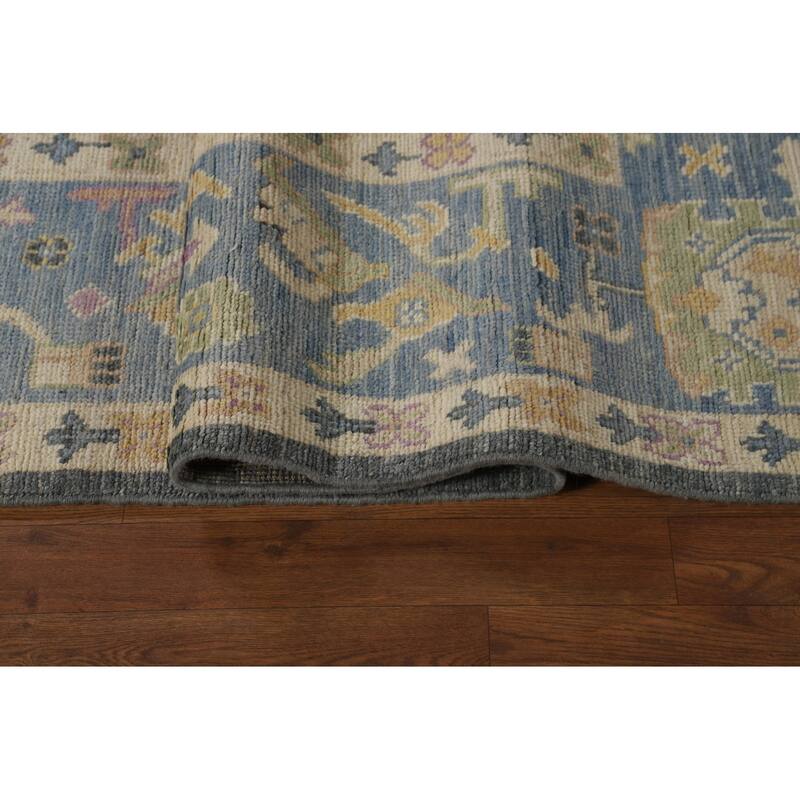 Vegetable Dye Floral Oushak Turkish Rug Hand-Knotted Grey Wool Carpet - 8'10" x 11'9"