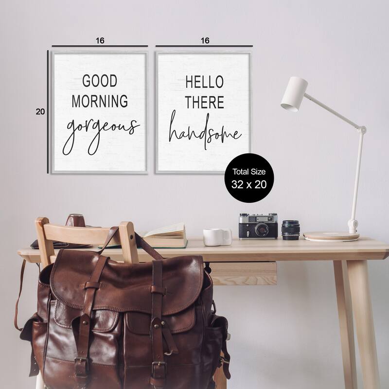Stupell Good Morning Gorgeous Hello There Handsome Romantic Phrases 2pc Multi Piece Framed Wall Art Set - Black
