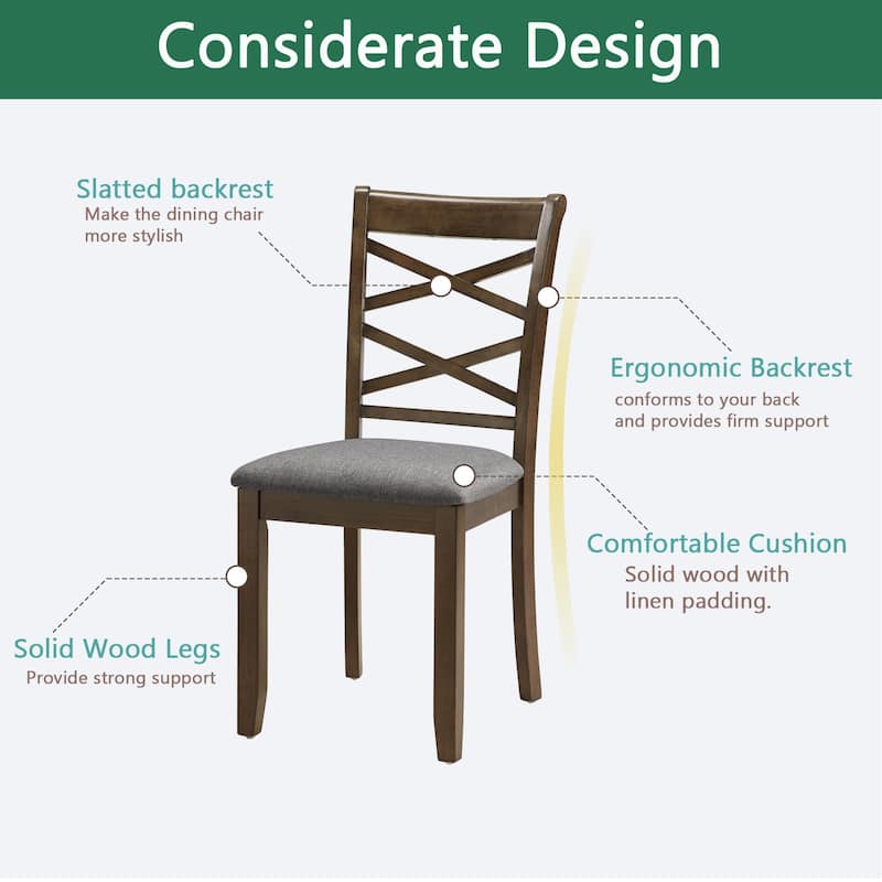 GDFStudio - Savoy Farmhouse Linen Upholstered Ergonomical Wooden Dining Chairs Set, Padded Seat & Non-slip Feet Pads, Set of 4