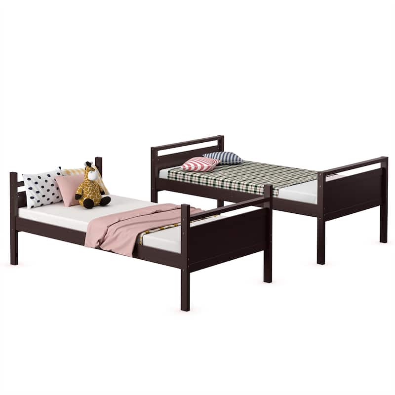 Costway Twin Over Twin Bunk Bed Convertible 2 Individual Beds Wooden