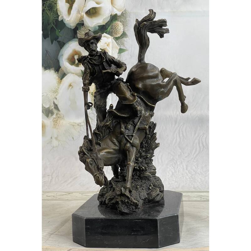 Large Arizona Cowboy Bronze Sculpture By Remington Cow Boy Figurine Figure Decor