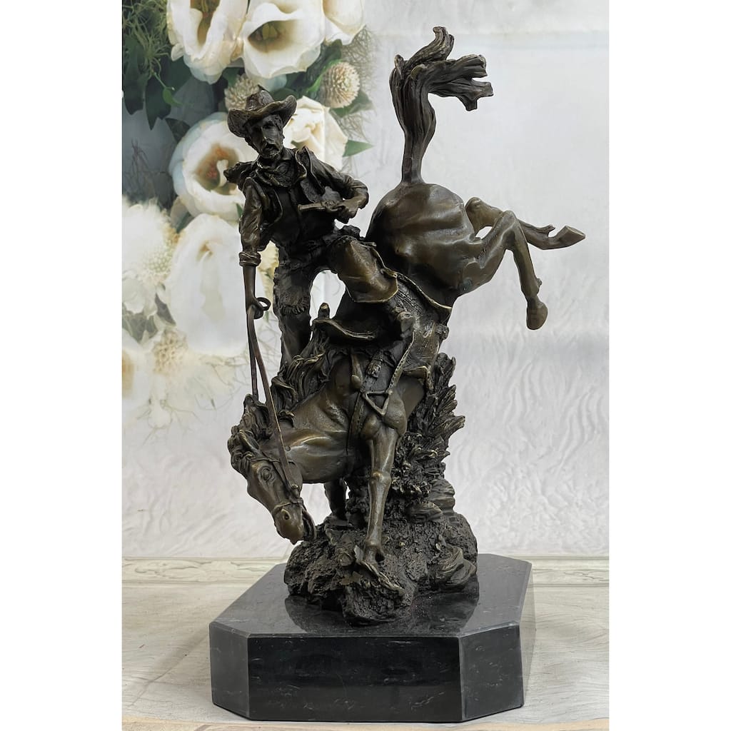 Large Arizona Cowboy Bronze Sculpture By Remington Cow Boy Figurine Figure Decor
