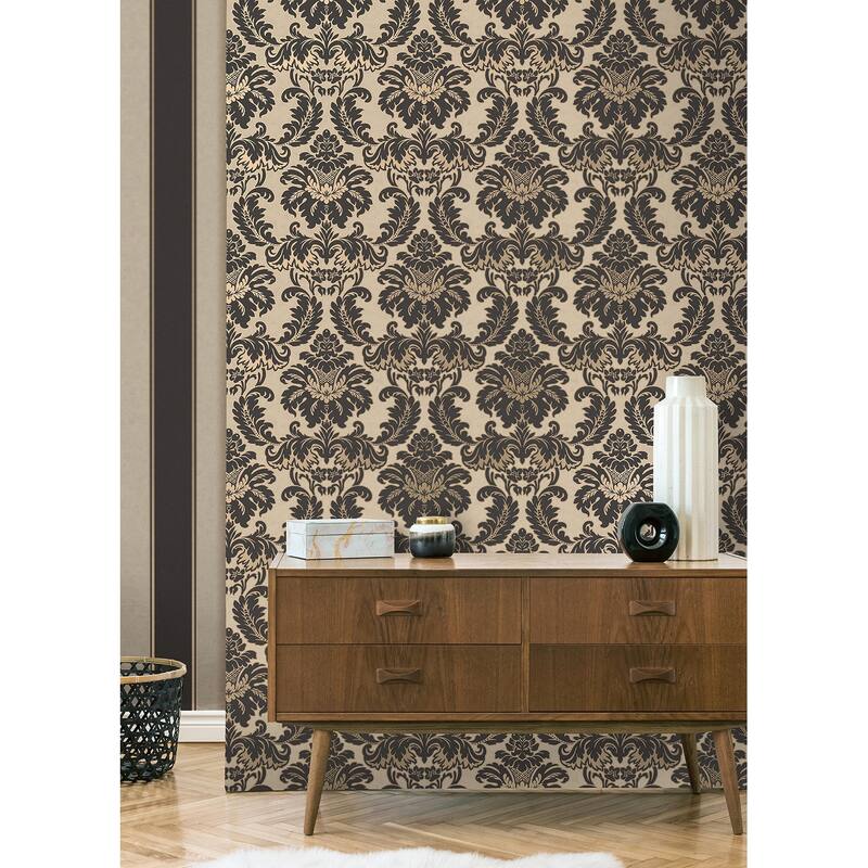 Brewster Windsor Black Damask Wallpaper
