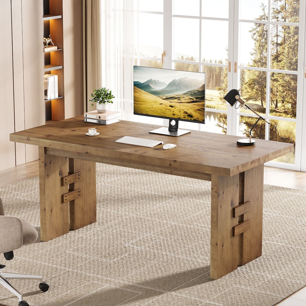 Solid Wood Executive Desk, 63" Office Computer Desk with Large Tabletop