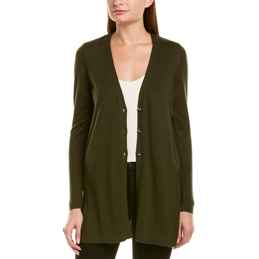 T Tahari Womens Ribbed Trim Long Sleeves Cardigan Top