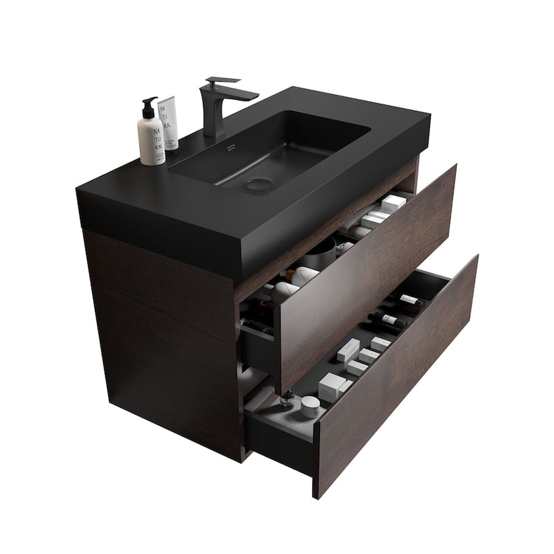 GDFStudio - Naomi Modern Floating Bathroom Vanity with Silent Drawers and Pre-Assembled One-Piece Sink