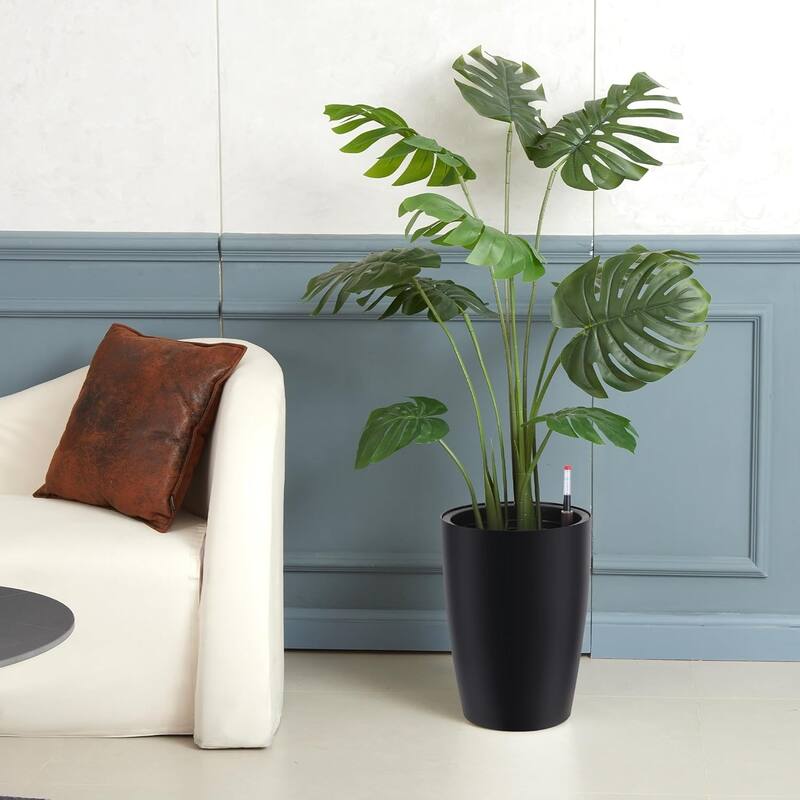 2-Pack 16Inch Tall Self-Watering Planters with Water Level Monitor and Drainage Holes Black