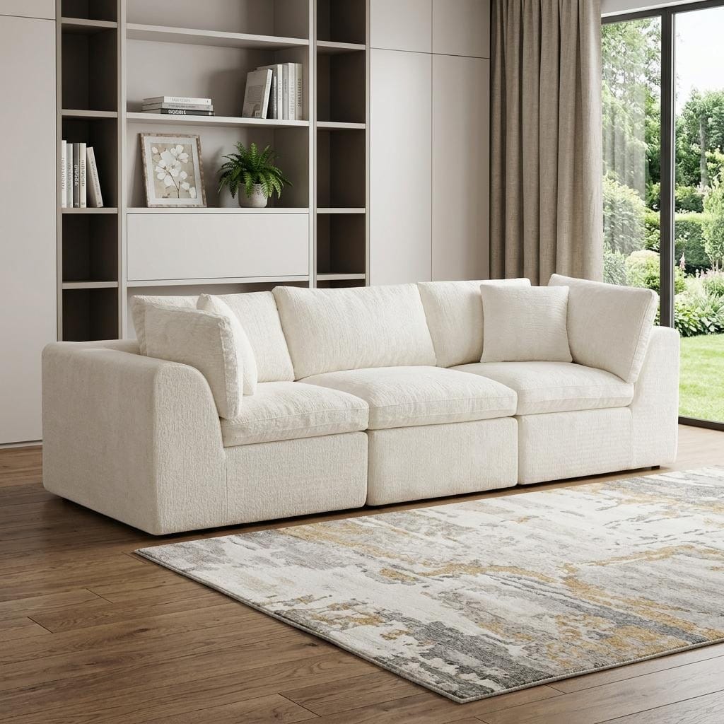 HomeRoots 108" Beige Chenille Modular Sofa With Toss Pillows