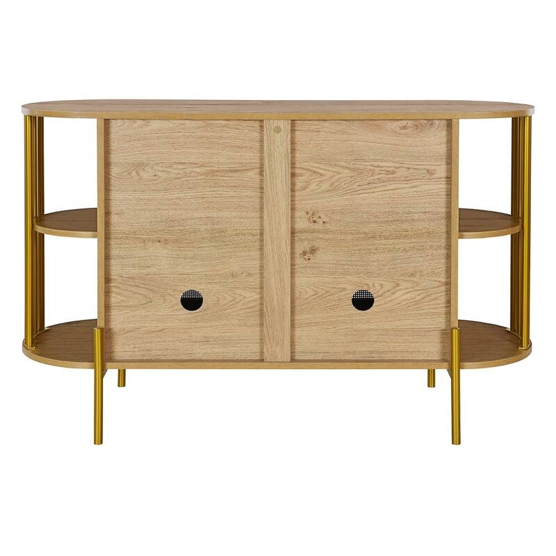 2 Door Wood Curved Cabinet with Gold Trim and Doors