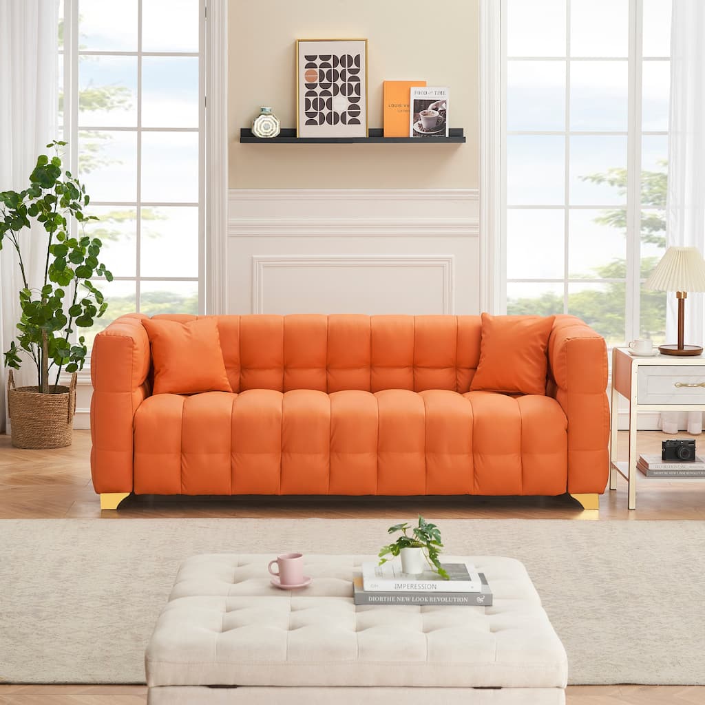 80"x29"x28" Orange Polyester Blend 3-Seat Sofa, Waterproof, Stain-Proof & Anti-Cat Paw