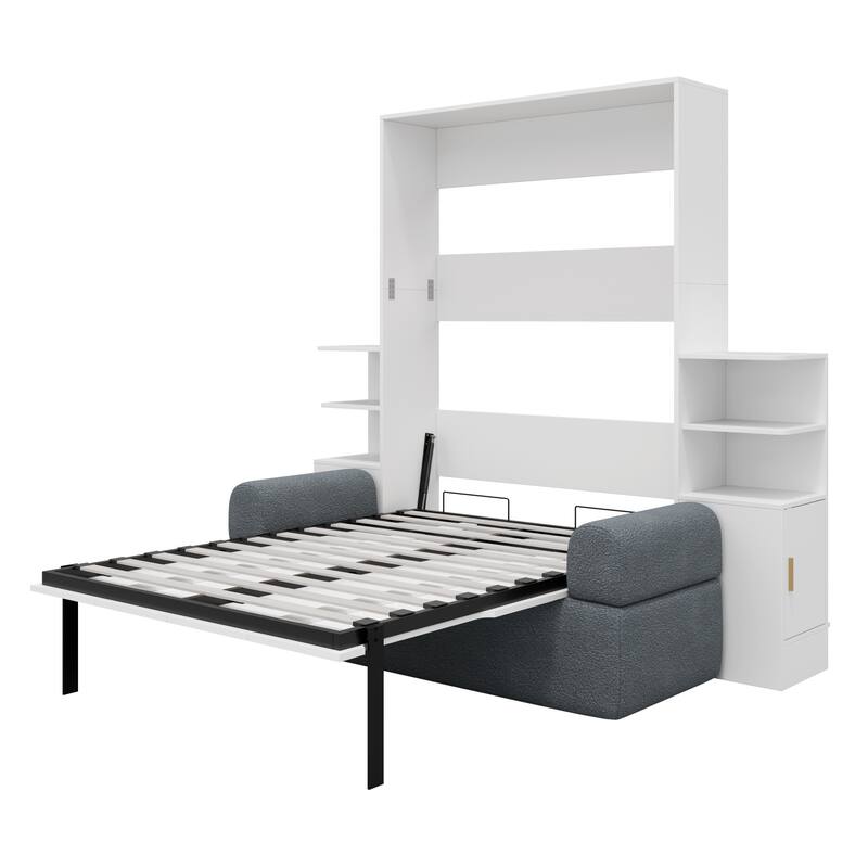 Roomfitters Queen Size Murphy Wall Bed with Sofa and Storage Shelves