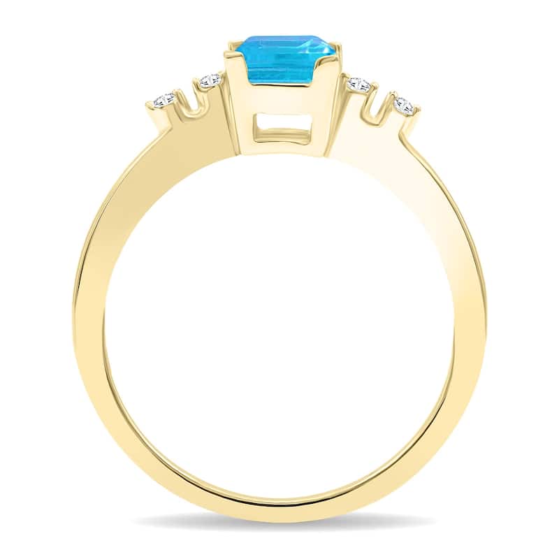 Women's Square Shaped Blue Topaz and Diamond Sparkle Ring in 10K Yellow Gold