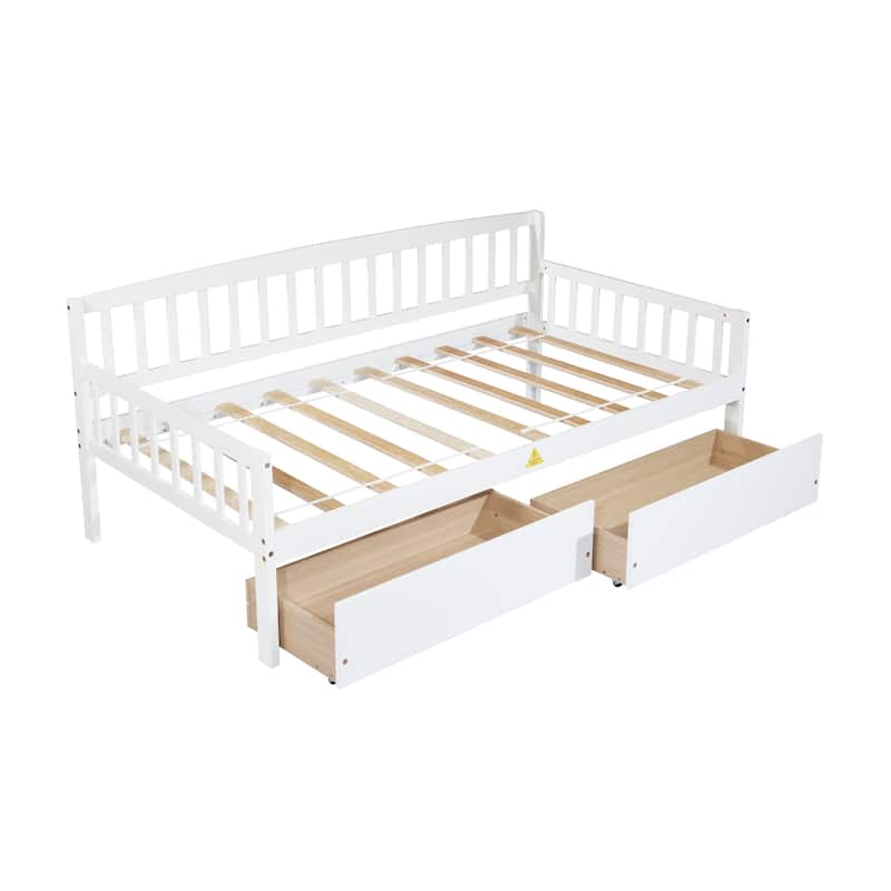 Twin-size Pine Wood Daybed with two Storage Drawers, Sofa Bed with Bed Platform of 10 Support Slats
