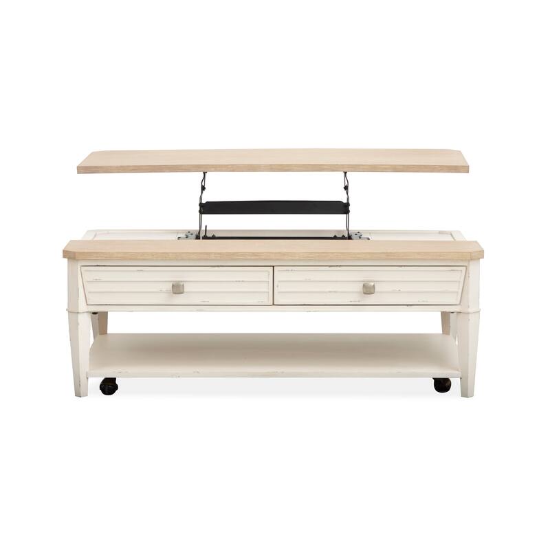 Salt Life Home Echo Isles Sea Pearl And Driftwood Lift Top Storage Cocktail Table With Casters - 50''W x 30''D x 17.75''H