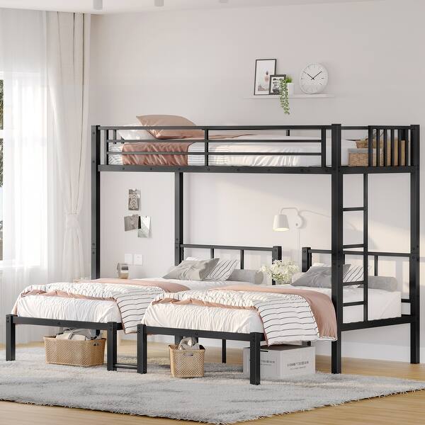 slide 2 of 24, Twin Over Twin & Twin Bunk Beds for 3, Metal Triple Bunk Bed Twin XL Over Twin Black - Twin