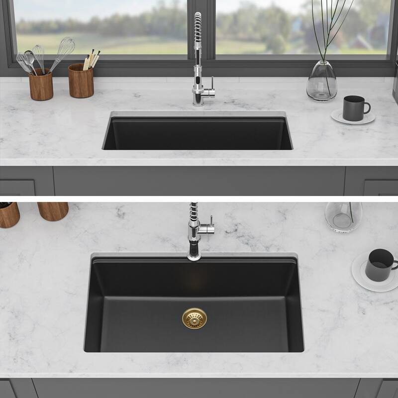 Kitchen Sink - 30" x 19" x 9.65" Black Granite Composite Workstation Undermount Single Bowl Kitchen Sink