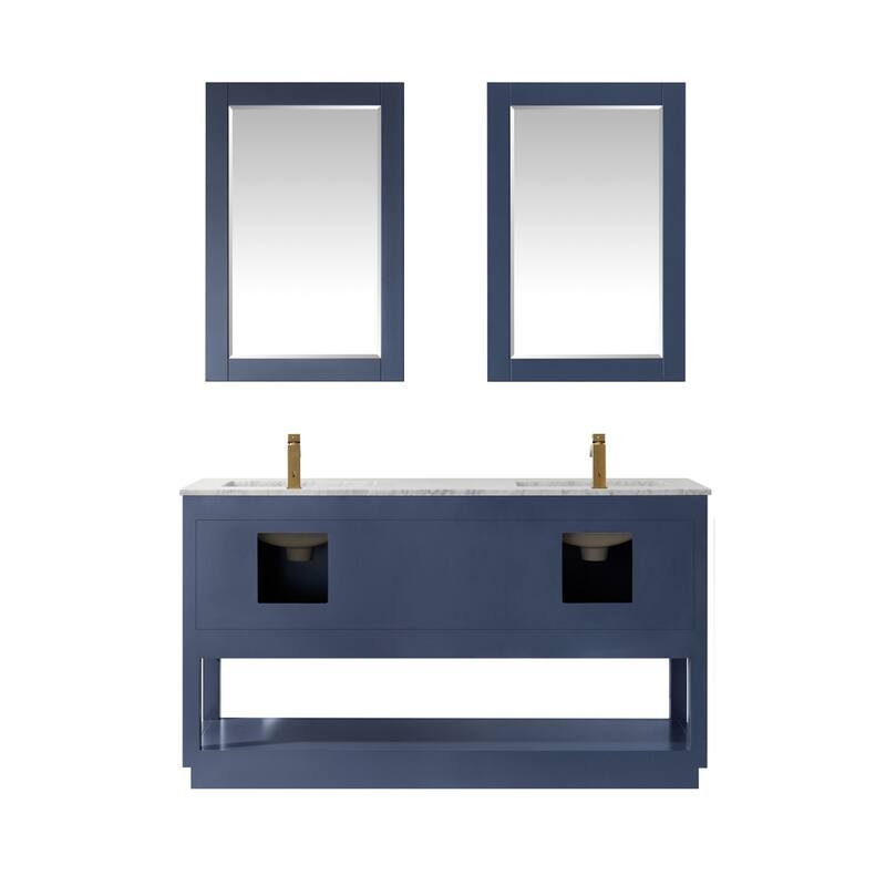 Altair Remi Double Bathroom Vanity Set and Carrara White Countertop with Mirror