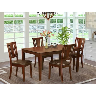 HomeStock 5-Piece Rectangle Mahogany Finish Solid Wood Top Dining table with 4 Chairs