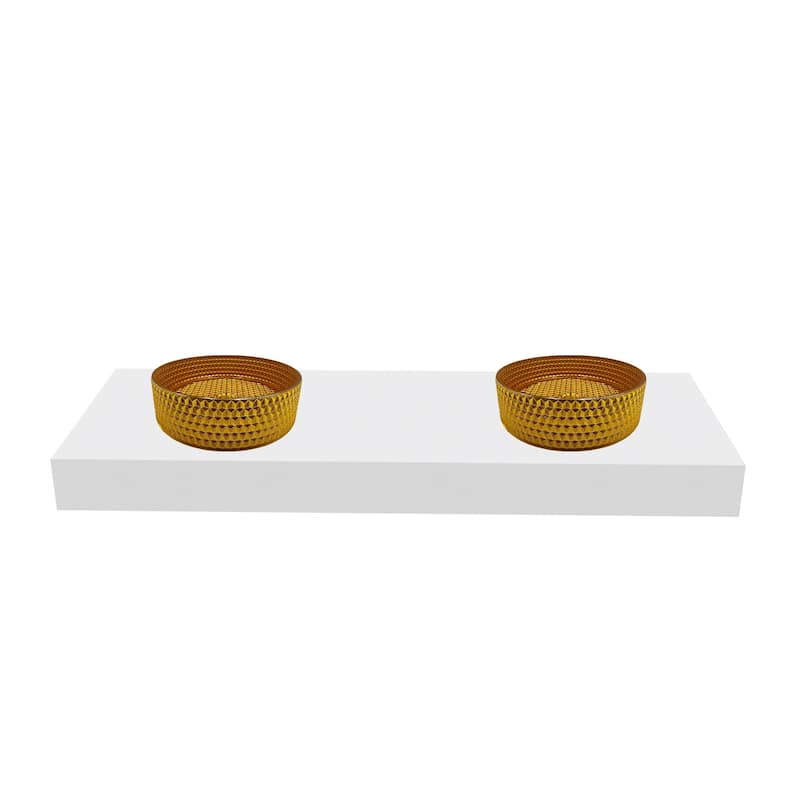 Scotch 16" & 14" Round Decorative Crystal Vessel Sinks With White Base - 60"Countertop - 14"Gold