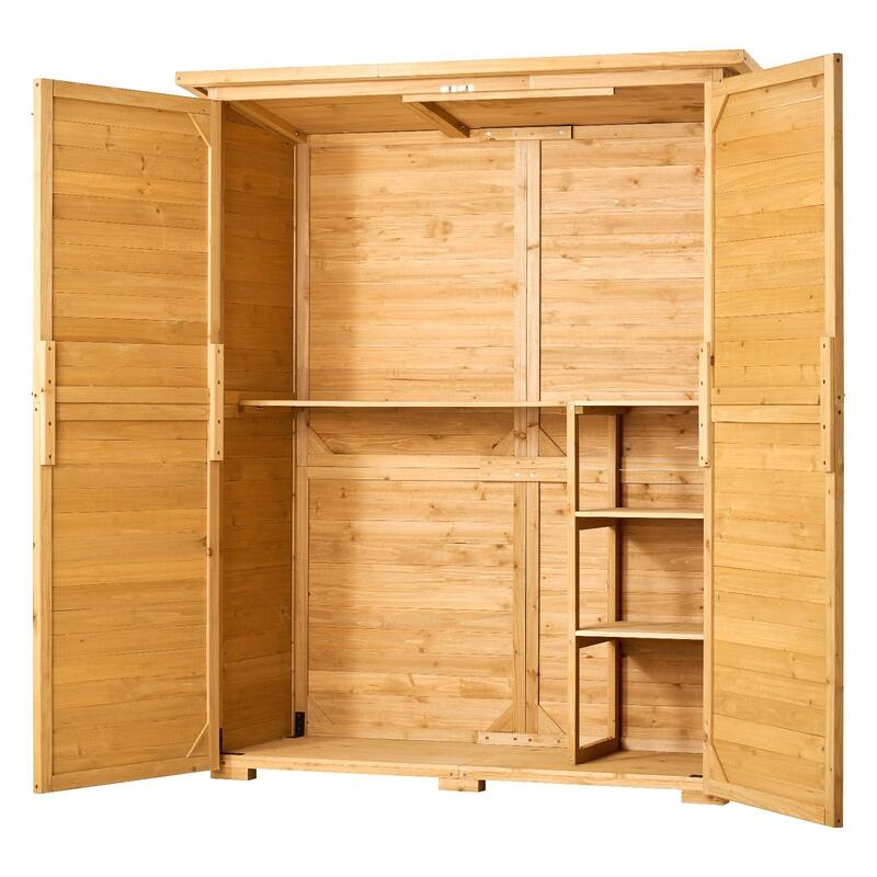Cedar Wood Garden Storage Shed with Metal Roof Waterproof Design - 55.12 x 23.62 x 67.52 inch