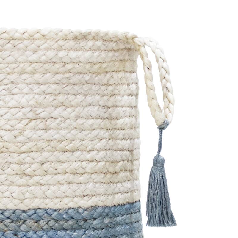 Sevita Two-Tone Off-White Jute Decorative Storage Basket with Handles
