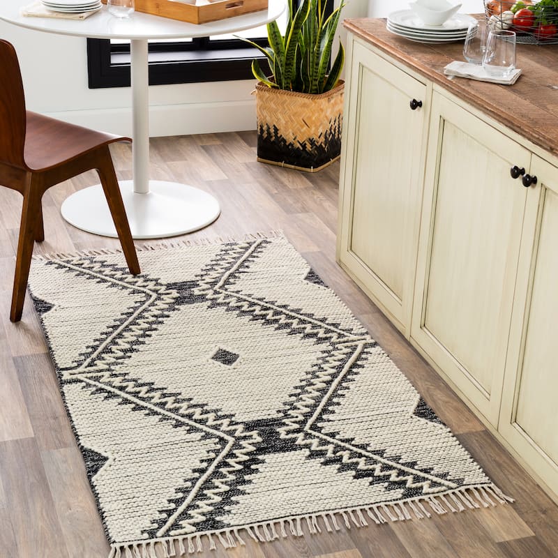 Livabliss Beto Handmade Geometric Nomad Cotton Area Rug - Black - 3' x 5'