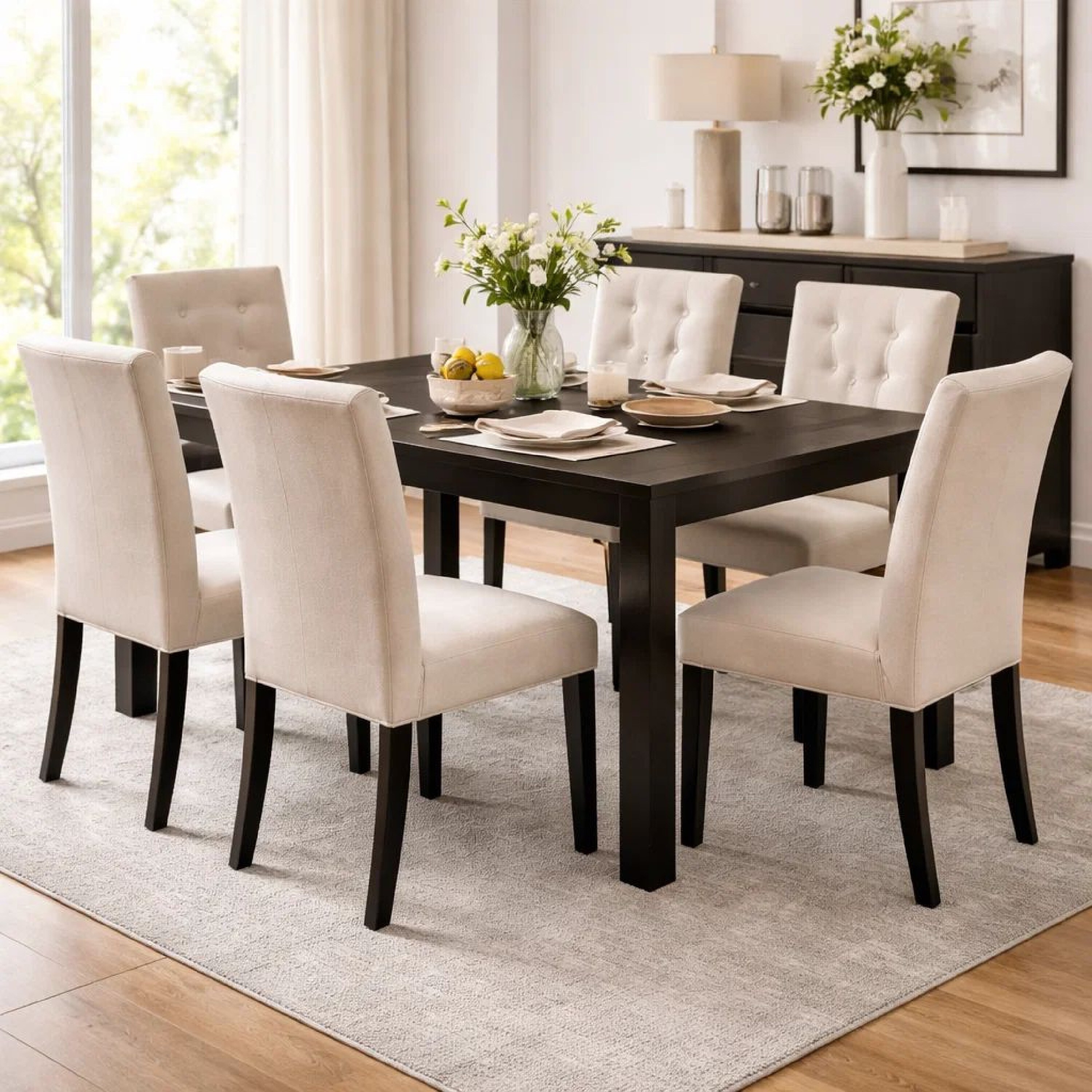 Renu Dining Table, 72 Inch, Antique Black Rectangular Solid Wood