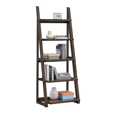 Ladder Shelf for Home Office,Apartment,5 Tier Shelves,Bookshelf, Storage Rack,Bookcase with Rubber Wood Frame