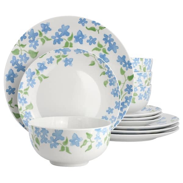 12 Piece Fine Ceramic Dinnerware Set in Blue Floral - Bed Bath & Beyond ...