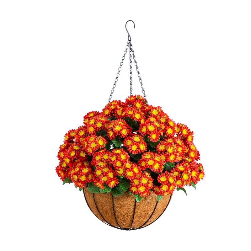 24-in UV Resistant Artificial Chrysanthemum Hanging Basket - Green