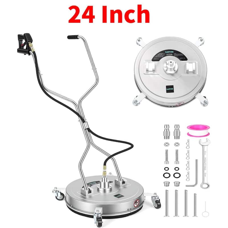 24" Dual Handle Pressure Washer Surface Cleaner with 4 Wheels for Patio, Sidewalk, Deck and Driveways - Silver