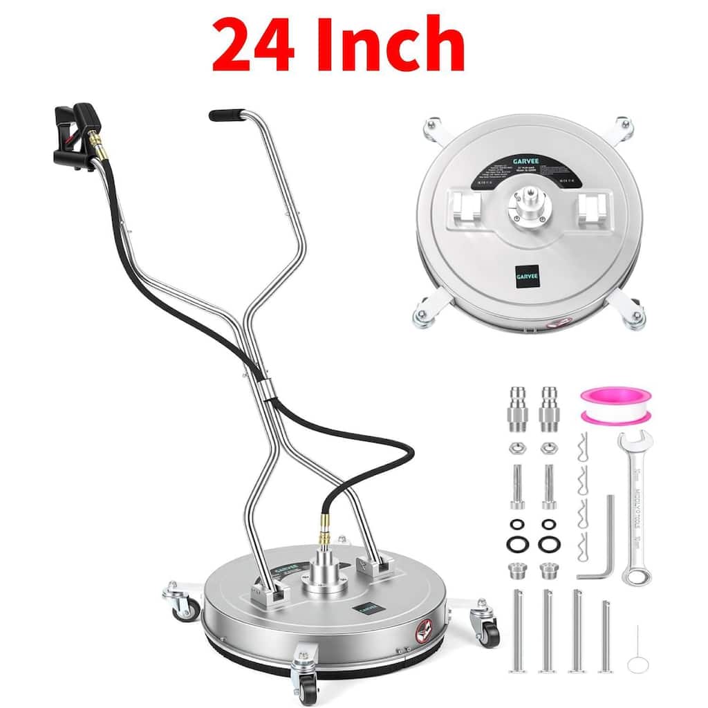 24" Dual Handle Pressure Washer Surface Cleaner with 4 Wheels for Patio, Sidewalk, Deck and Driveways