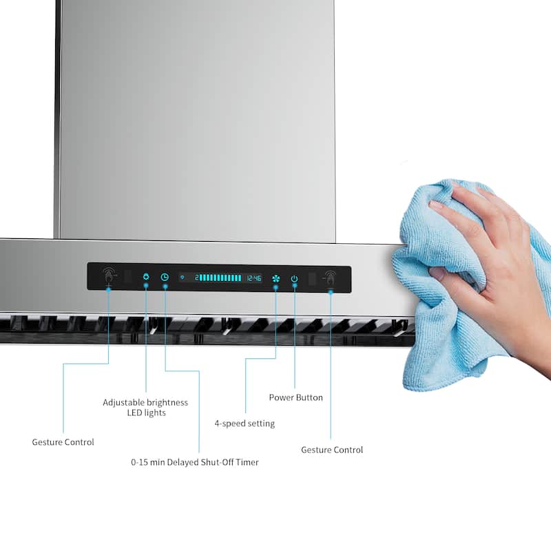 IKTCH 36 inch Wall Mount Range Hood 900 CFM Stainless Steel Kitchen