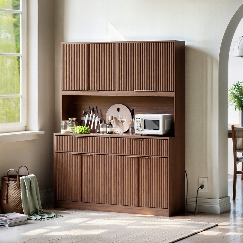 71"Tall Kitchen Pantry with Storage Hutch,Modern Pantry Cabinet with 8 Doors and 2 Drawers for Dining Room, Entryway