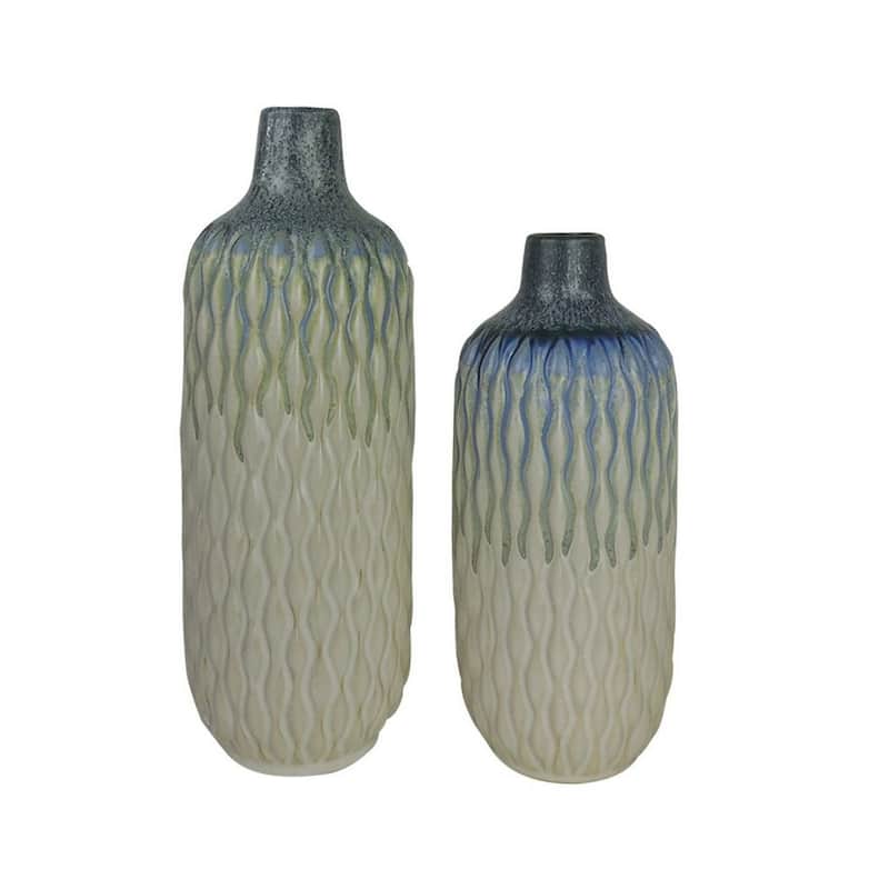 Set of Two Textured Pastel Colored Ombre Vases