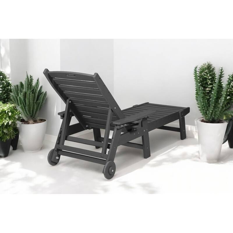 3-Piece Chaise Lounge Set with Side Table – Oversized Outdoor Lounge Chair with 5 Adjustable Positions, Wheels