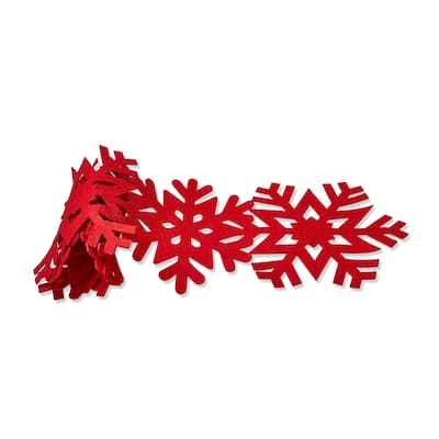 Red Snowflake Shaped Cut Out Felt Table Runner 72.0 in.