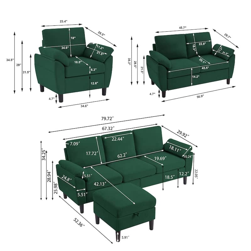 4-Piece Living Room Sectional Sofa Set with Loveseat and Chair