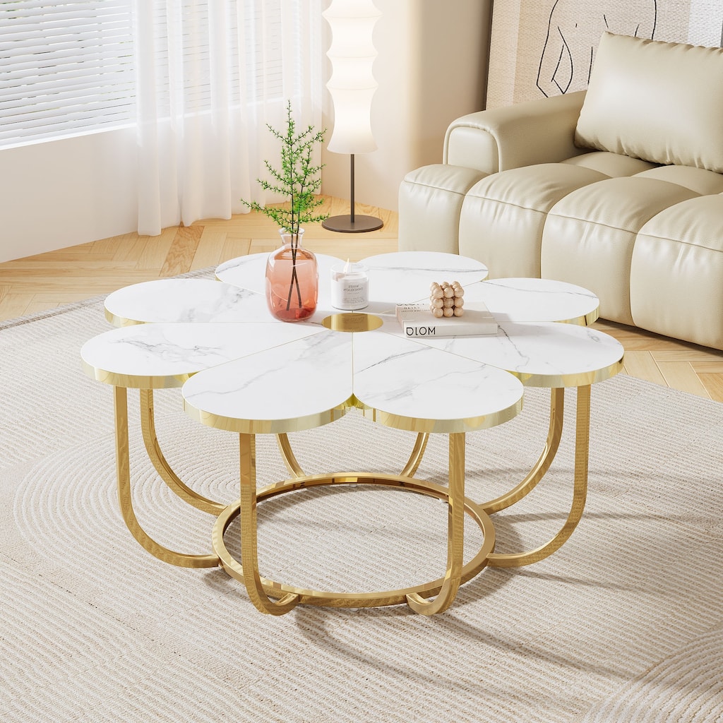 Wood and Metal Flower-Shaped Coffee Table for Living Room