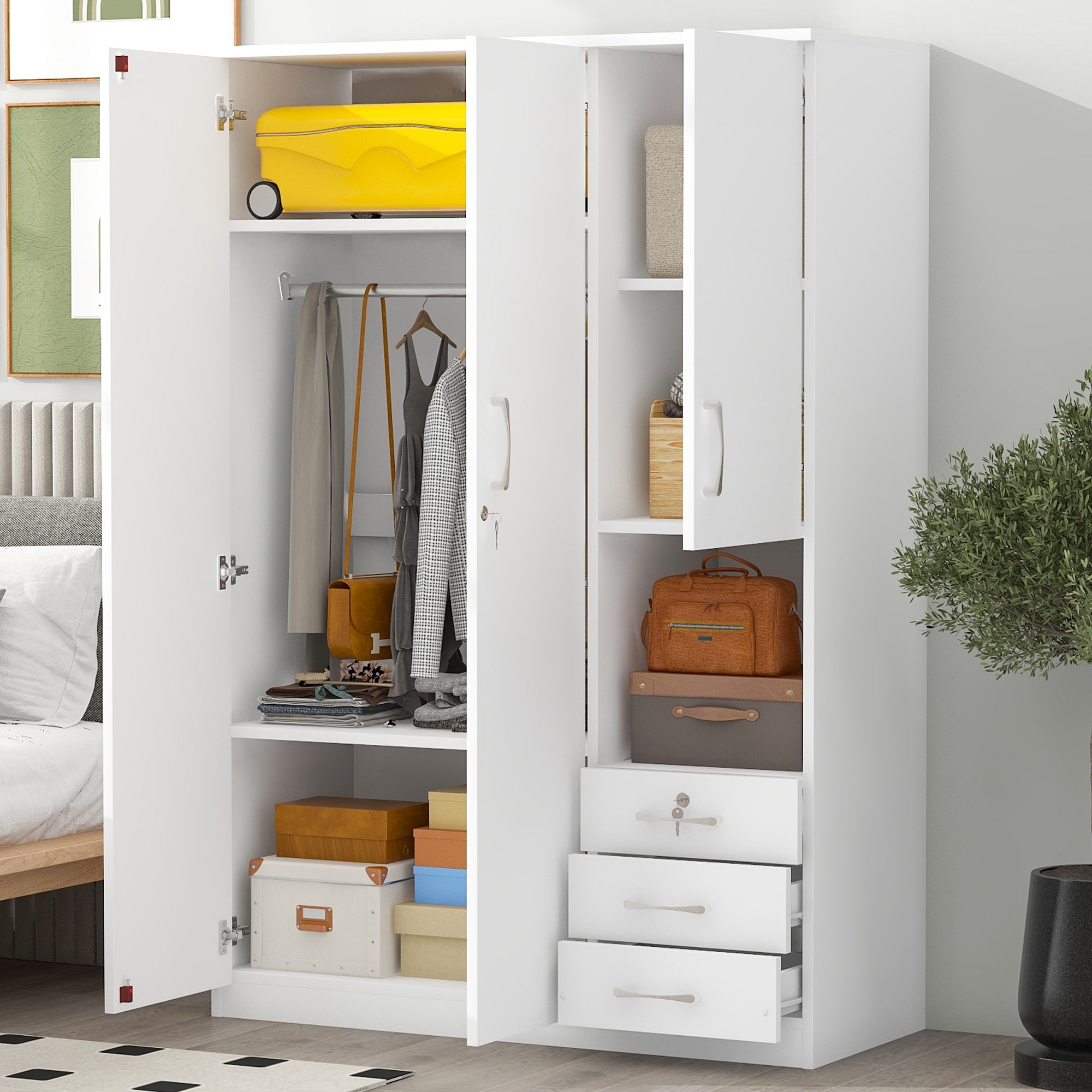 GDFStudio - Ravia 2-Door Wooden Wardrobe with 3 Drawers and
