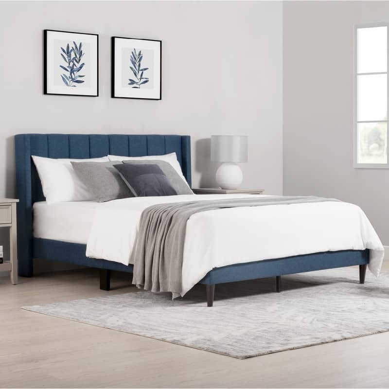 Eleanor Upholstered Platform Bed Frame with Vertical Stripe Headboard