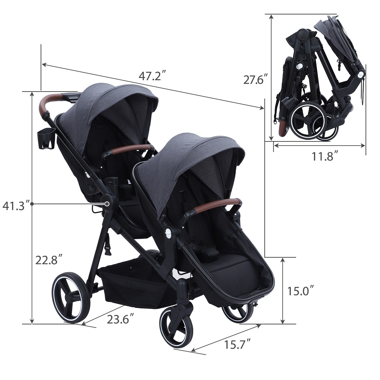 Double Stroller Track Multi-Position Reversible & Adjustable Backrest