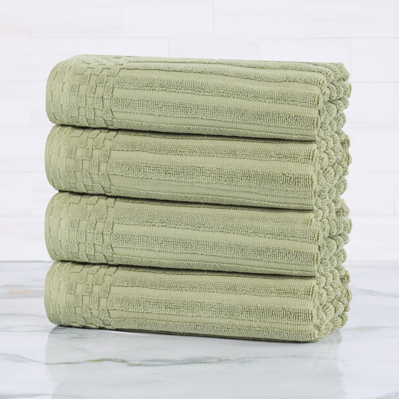 Superior Soho Ribbed Cotton Hand Towel Set of 4 - Sage